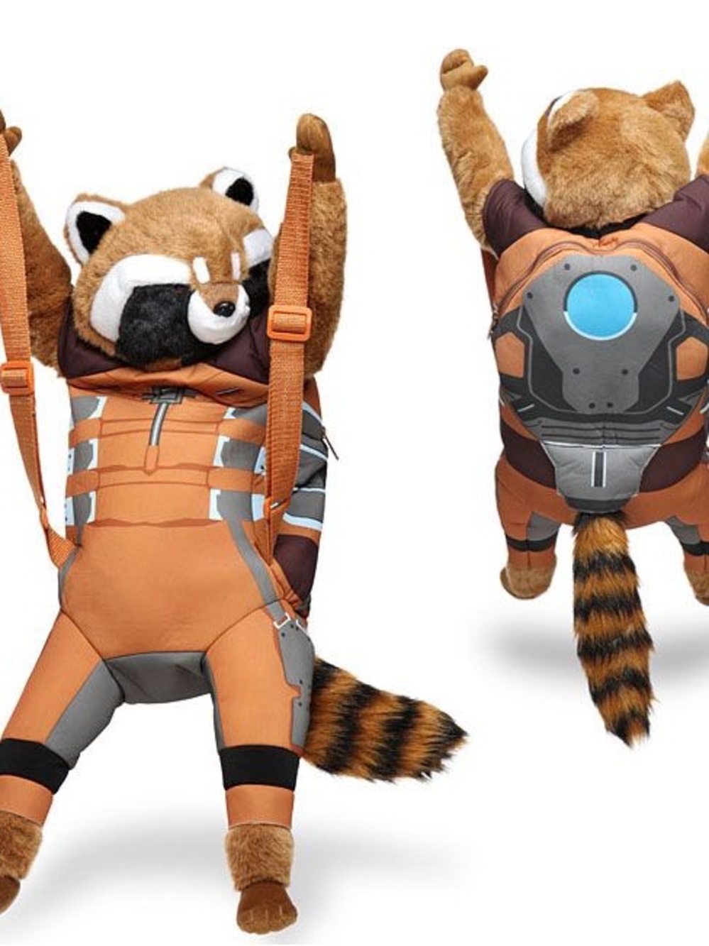 Kids Orange Rocket Raccoon Plush Backpack